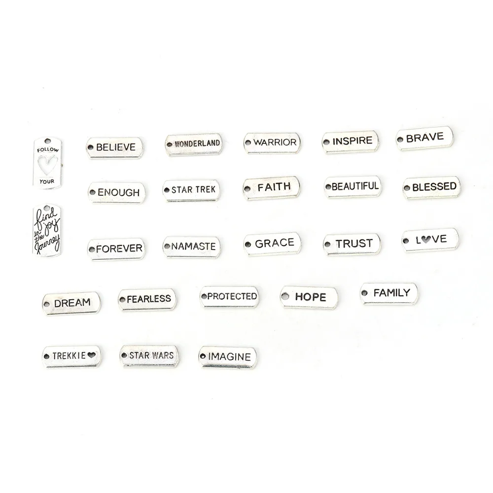 Doreen Box Charms прямоугольные Серебристые смешанные сообщения 21 мм x 8 (7/8 &quotx 3/8&quot) 20 10