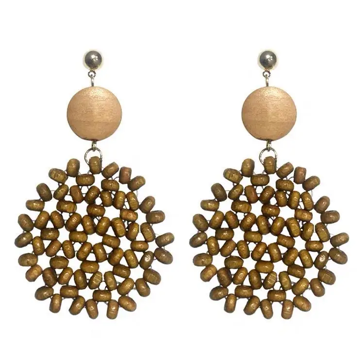 Новые дизайнерские длинные серьги с круглым подвесом из бамбука, подходящие для классического стиля женщин, с вырезами.