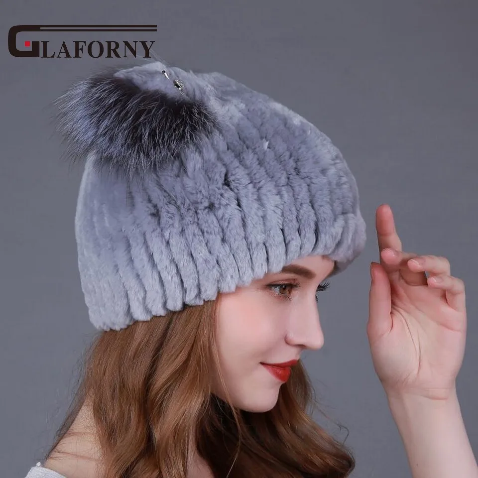 Женская меховая шапка Glaforny натуральная из меха кролика рекс с милыми кошачьими