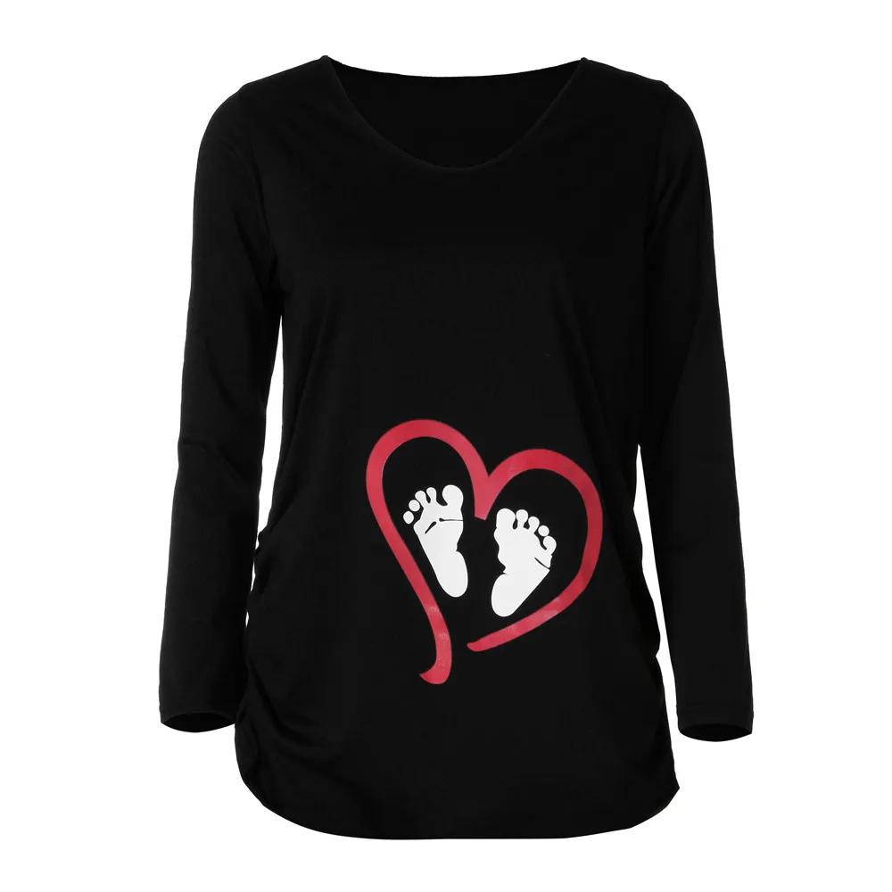Women Pregnants Long Sleeve Blouse Footprint Print For Maternity Clothes Pregnancy Shirt Breastfeeding Ropa Maternidad | Мать и ребенок
