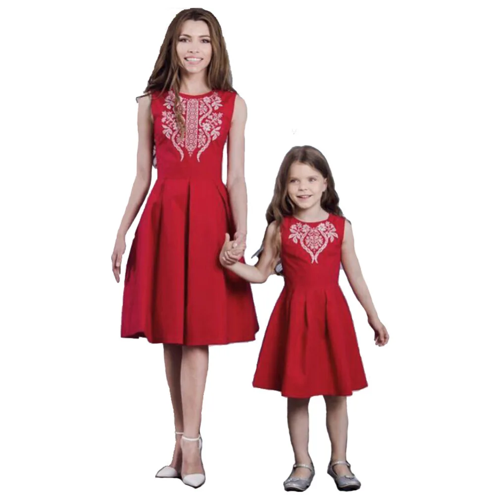 PPXX New RED Girl Women Dress Summer Beach mother daughter dresses Casual Family Matching Clothes outfits Look | Мать и ребенок