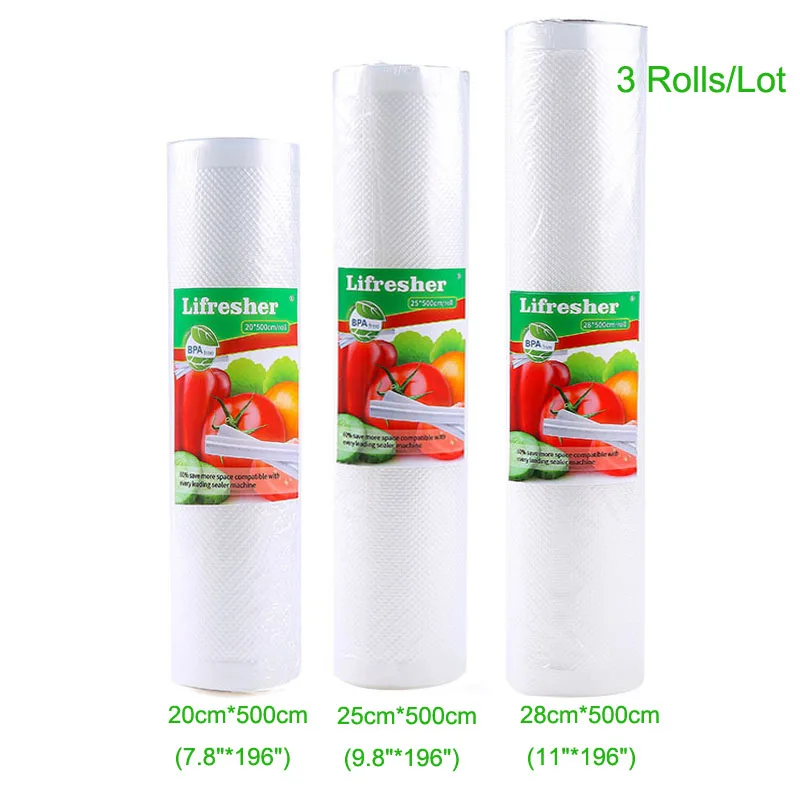 20 25 28 -3 rolls Пакеты для вакуумного упаковщика в рулоне, пакеты для вакуумного упаковщика, пакеты для пищевых продуктов, пакеты для вакуумного мешка 15 20 25 28, дропшиппинг - Цвет: 20 25 28 -3 rolls