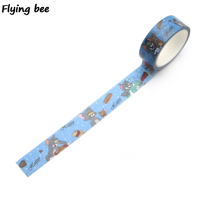 Flyingbee 15 мм X 5 м Бумага васи клейкая лента мультфильм кошка и мышь клейкая лента DIY Скрапбукинг наклейка этикетка маскирующая лента X0324