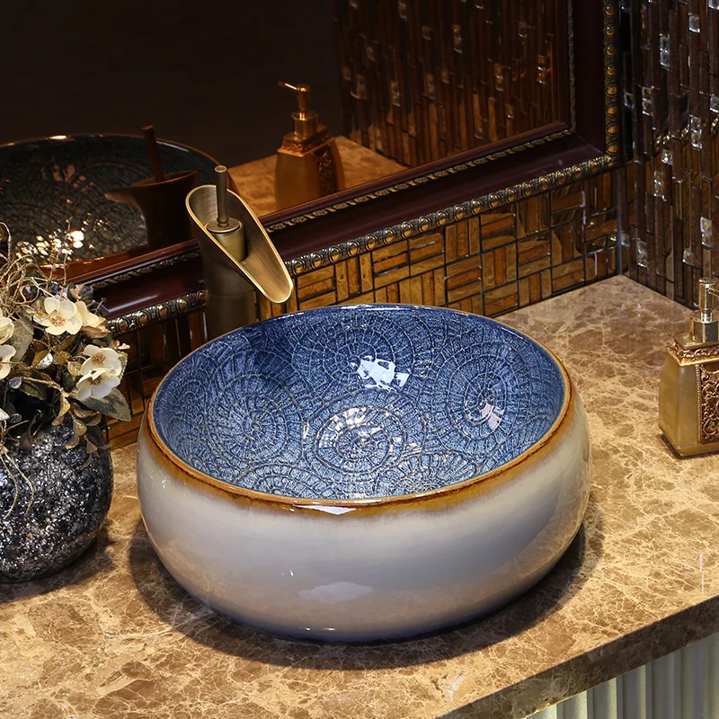 

Jing Yan new shipping Mediterranean blue ceramic art basin hand basin wash basin wash basin high temperature color glaze