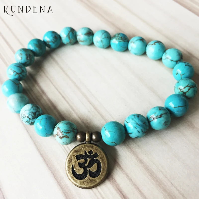 Браслет с подвесками Йога Будда Лотос мужские натуральные бирюзовые буддийские