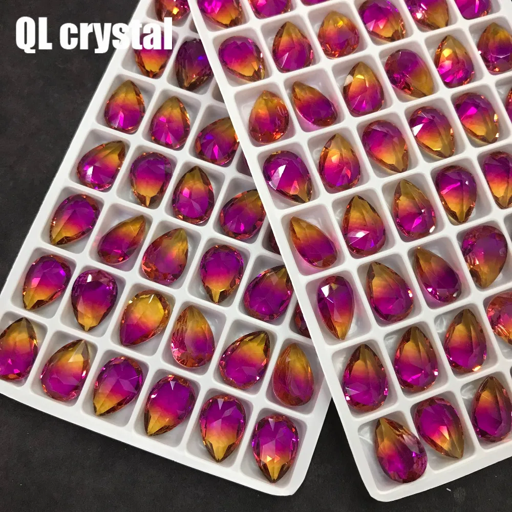 QL Crystal Tourmaline Glass 10x14mm Drops Pointback Fancy Stone for DIY garment bags shoes Jewelry accessory | Дом и сад