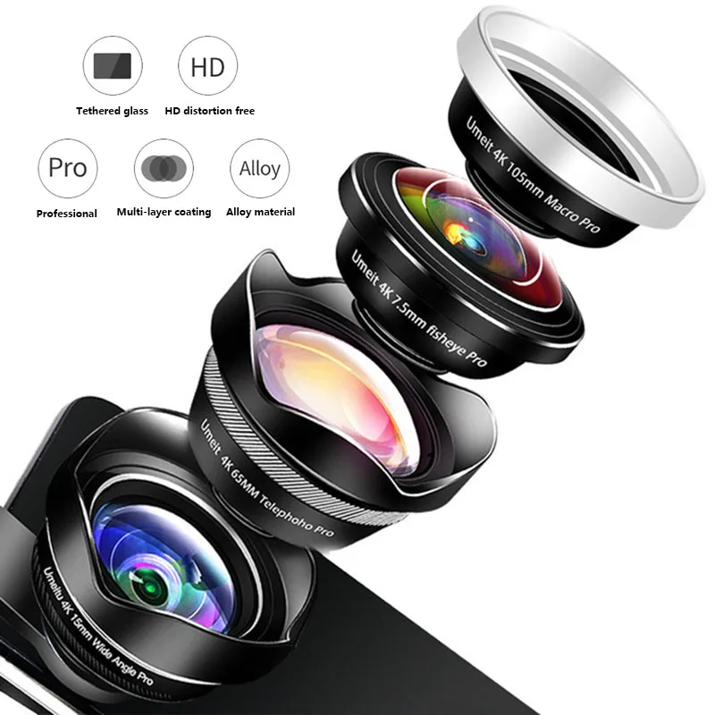 

4 In 1 Fisheye Wide Angle Macro Lens Telephoto Phone Lens Set for iPhone Huawei Xiaomi QJY99
