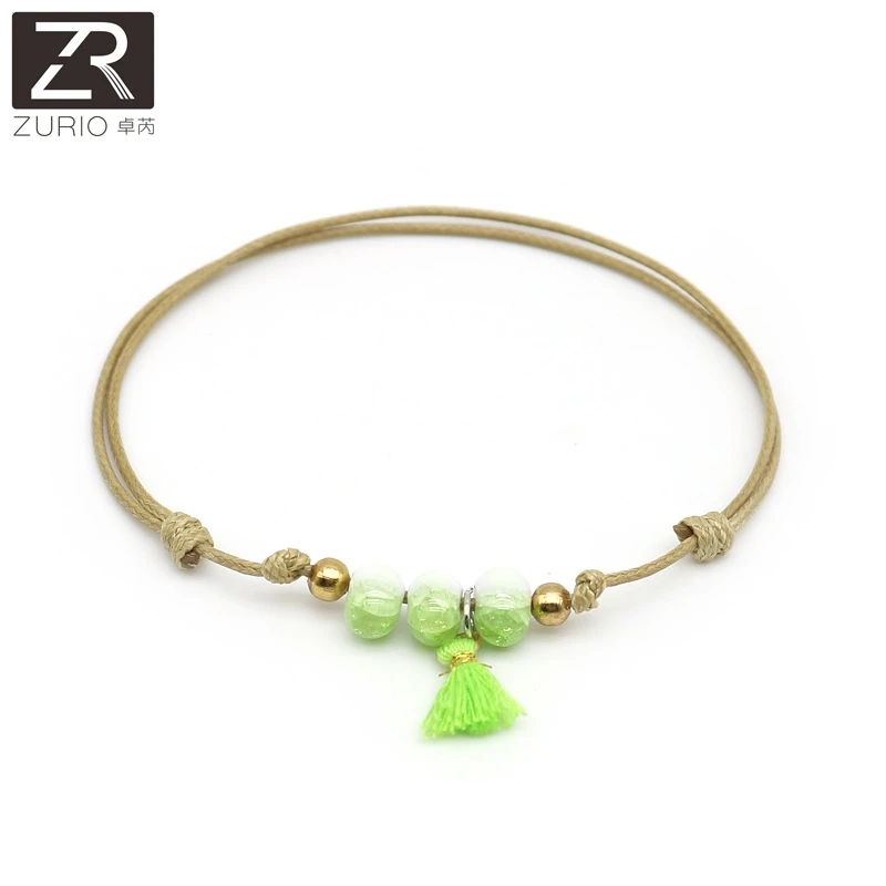 Zurio New Boho Beads Anklets For Women Fashion Tassel Pendant Anklet Cotton Handmade Chain Foot Jewelry Gift Wholesale | Украшения и