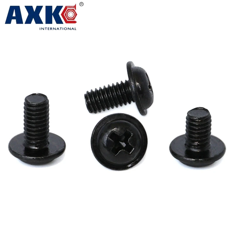 Axk100Pcs M2 M2.5 M3 PWM DIN967 черные винты с подкладом рефлокальный корпус компьютера