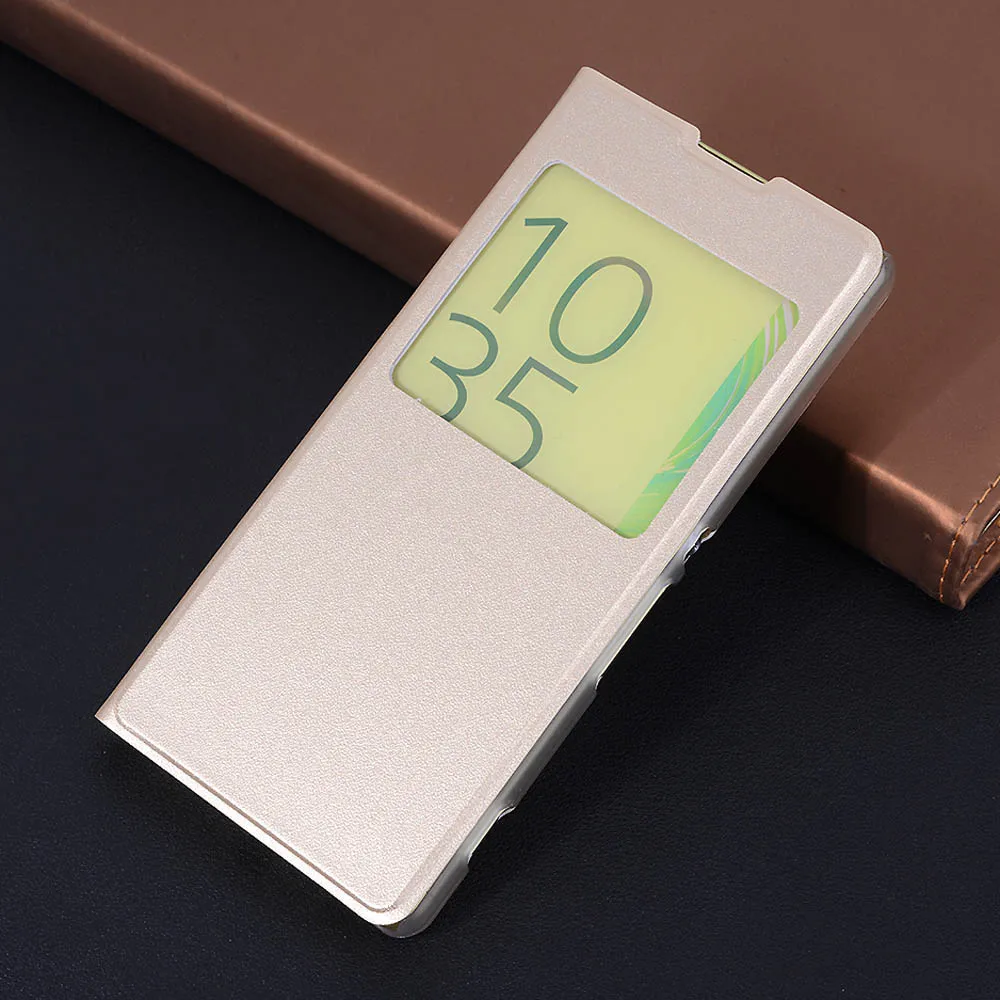 Gold Кожаный чехол-книжка для sony Xperia XA XperiaXA sony XA F3111 F3113 F3115 Dual F3112 F3116 чехол для телефона с прозрачным окошком - Цвет: Gold