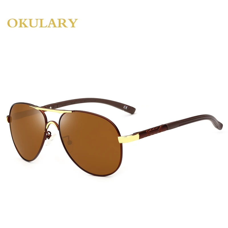Мужские овальные поляризованные зеркальные солнцезащитные очки черный/коричневый/синий цвет UV400 с коробкой - Цвет линз: brown