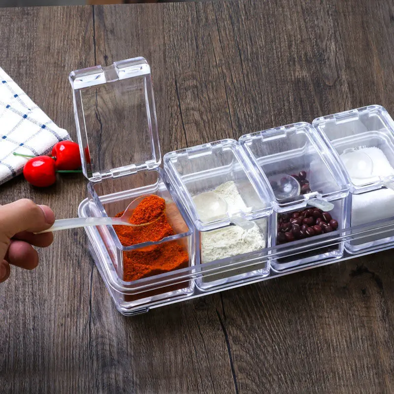 4-in-1 Kitchen Seasoning Box Salt Shaker Jar Household Condiment Bottle Storage Tools Spice Container | Дом и сад