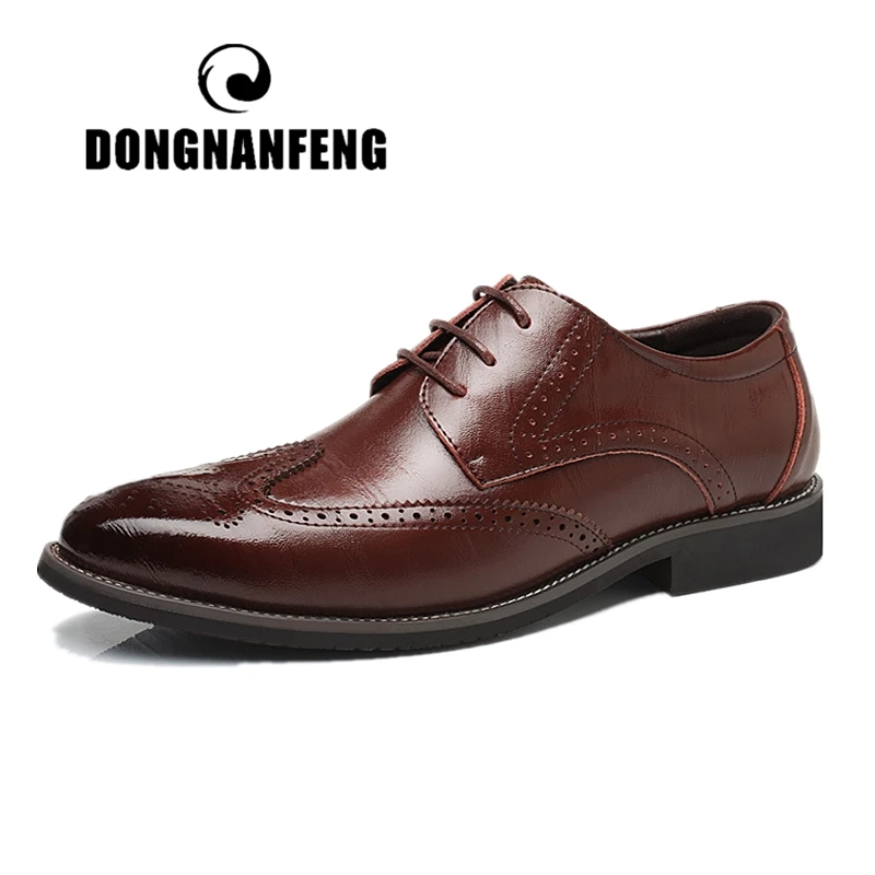 DONGNANFENG Men's Male Casual Cow Genuine Leather Shoes Oxfords British Brogue Business Lace Up Big Size 46 47 48 MHC-7196 | Обувь