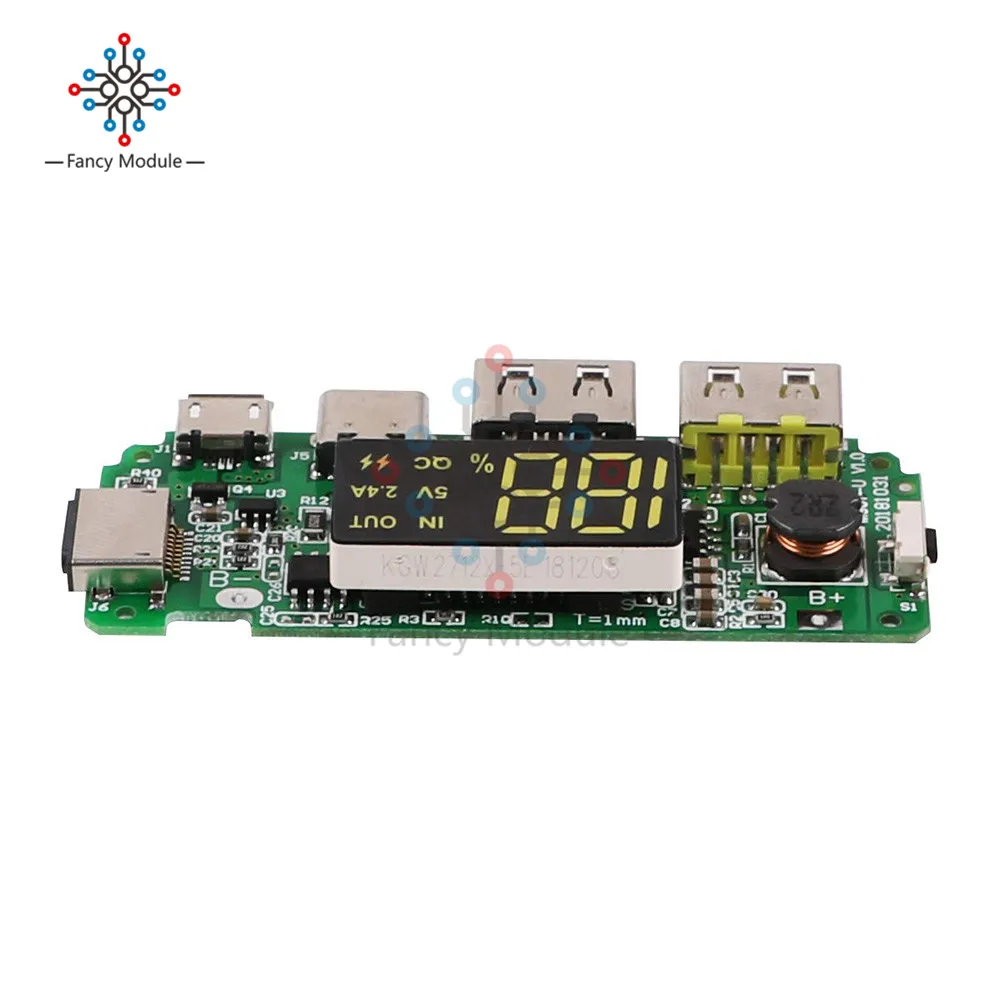 Светодиодный внешний аккумулятор Micro/type-C/Lightning с двумя портами USB 5 В 18650 A, зарядное устройство, защита от перезаряда и короткого замыкания