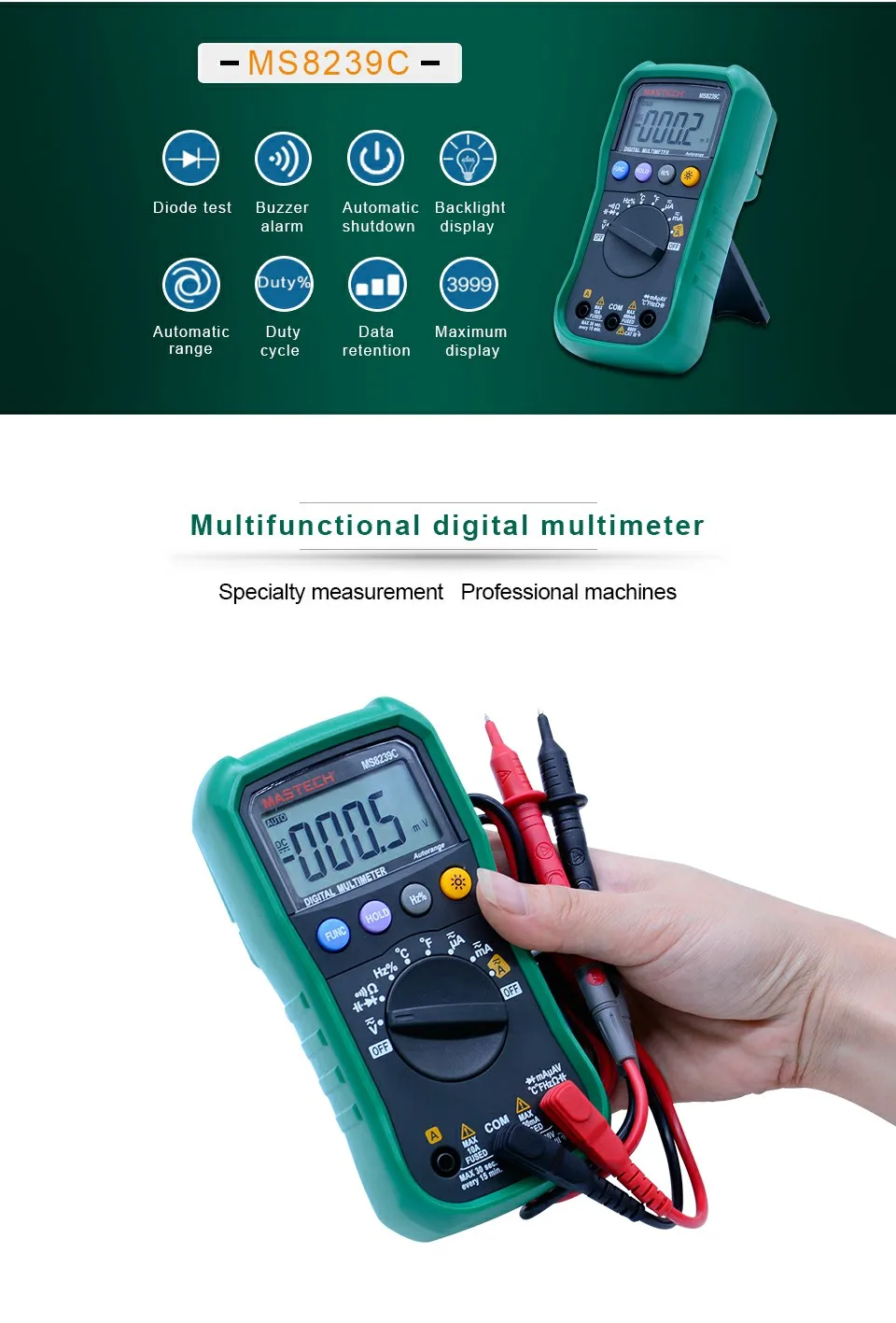MasTech MS8239C автоматический Диапазон мультиметр 3 3/4 AC DC Цифровой мультитестер Напряжение Ток Емкость Частота multimetro тестер