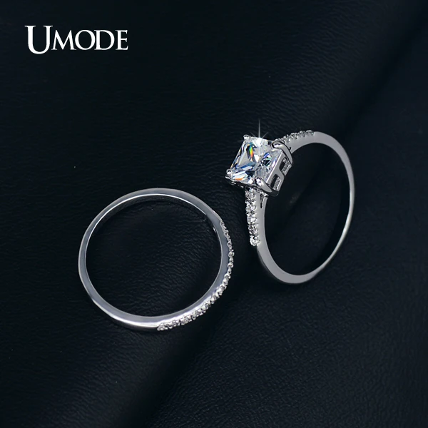 UMODE, модные 1.6ct обручальные кольца, набор для женщин, белое золото, кубический цирконий, обручальное кольцо, роскошные ювелирные изделия UR0139C