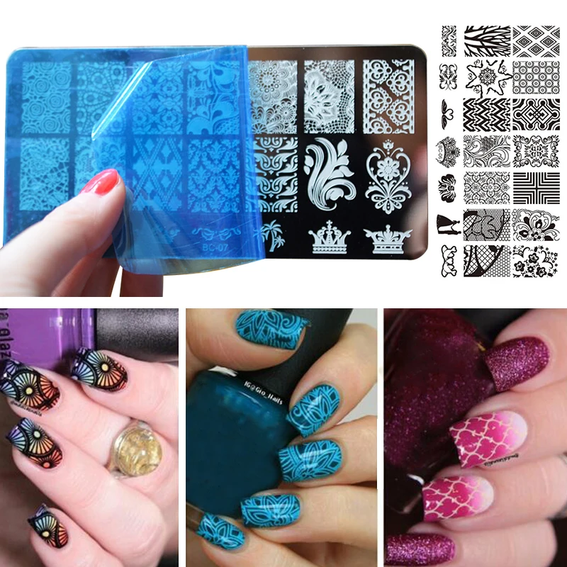 1 шт. 12*6 см Многоразовые Nail Art шаблона Маникюр DIY Прямоугольник Плиты кружевное