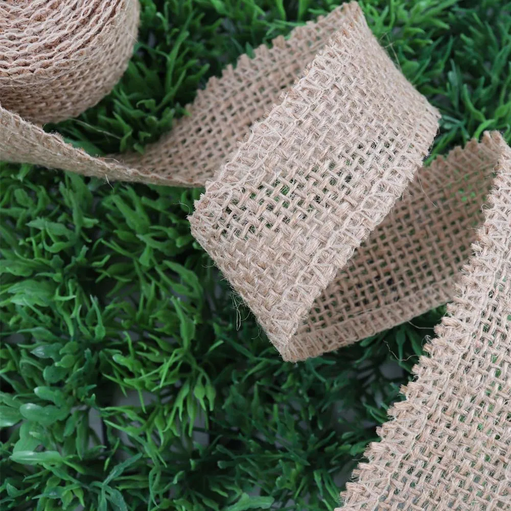 

IBOWS 2yards/roll Jute Burlap Ribbon Natural Hemp Ribbon DIY Bag Material Wedding Party Crafts Decorative Birthday Gift Warrping