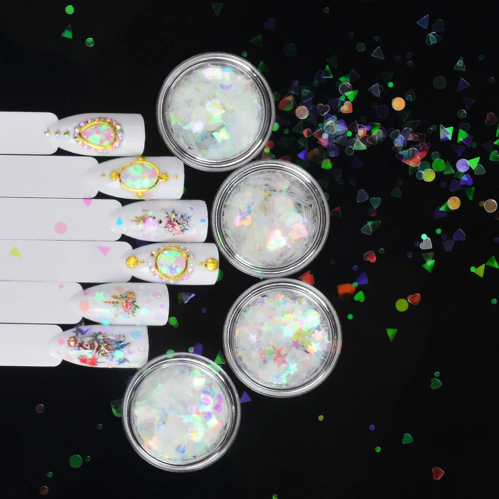 

1 Bottle Chameleon AB Shiny Nail Art Glitter Sequins Heart Star Round Nail Bling Nail Flake 3D DIY Manicure Decor