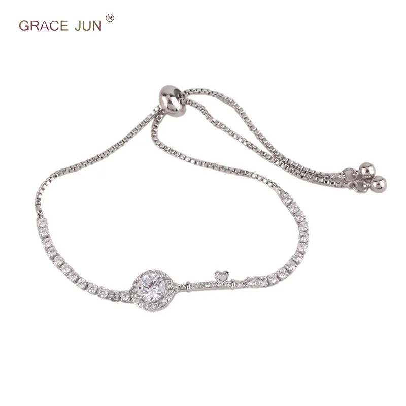 

GRACE JUN New Inlay Round AAA Cubic Zircon Long Chain Bracelet&bangle for Women Party Prom Gorgeous Tennis Bracelet High Quality