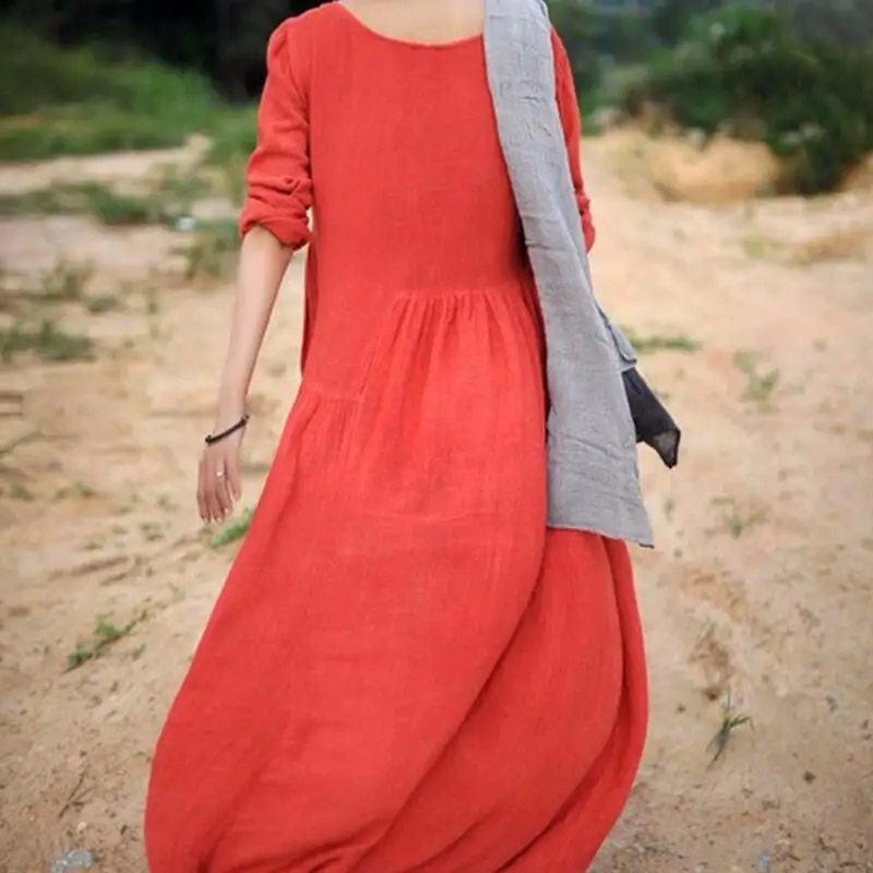 Женское льняное платье макси с длинным рукавом большого размера|maxi linen dress|linen