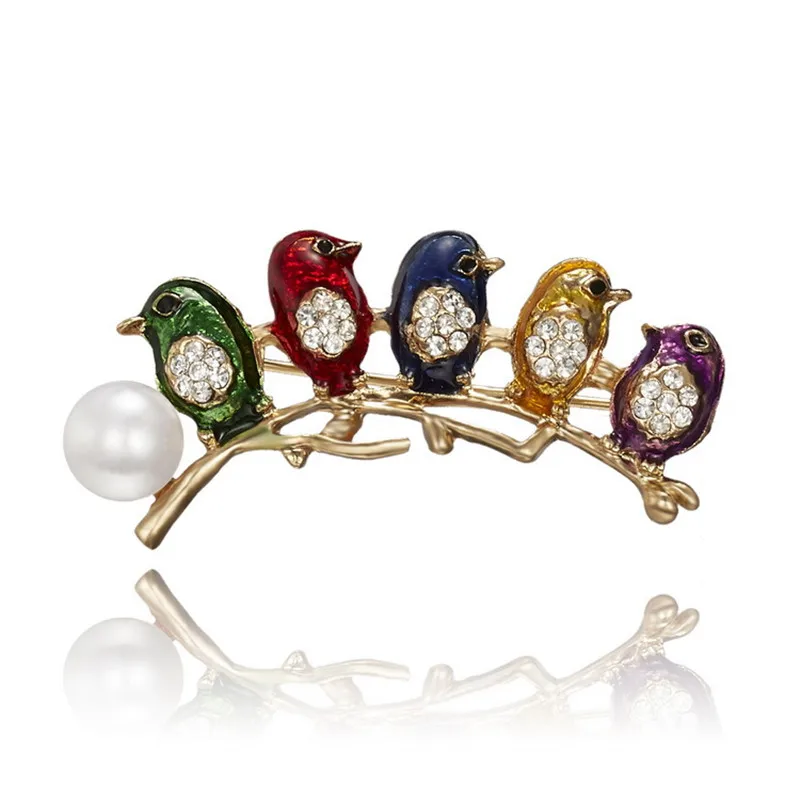 Жемчужные стразы золотого цвета 5 птиц на ветке брошь для женщин и девочек
