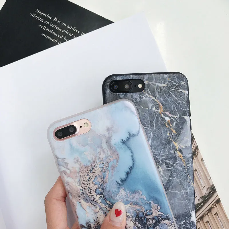 Boucho Lovely Marble Phone Case For iphone 8 Cases 7 Plus X Cover Art Mountain Painted Soft IMD Covers Bags Capa |