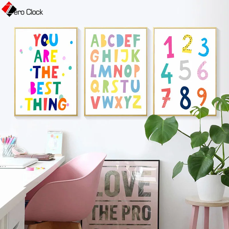 Алфавит цифры цитаты постеры милая Картина на холсте радуга настенное искусство