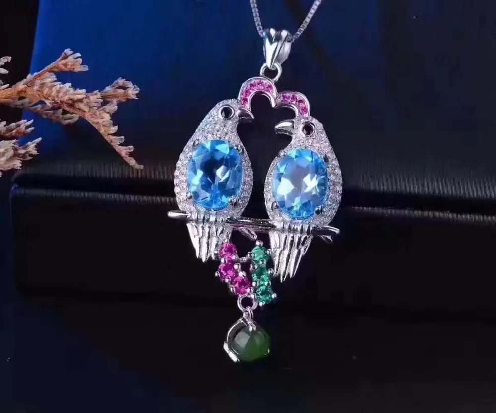 Женская Вечерние веска из серебра 925 пробы с натуральным голубым топазом|pendant blue