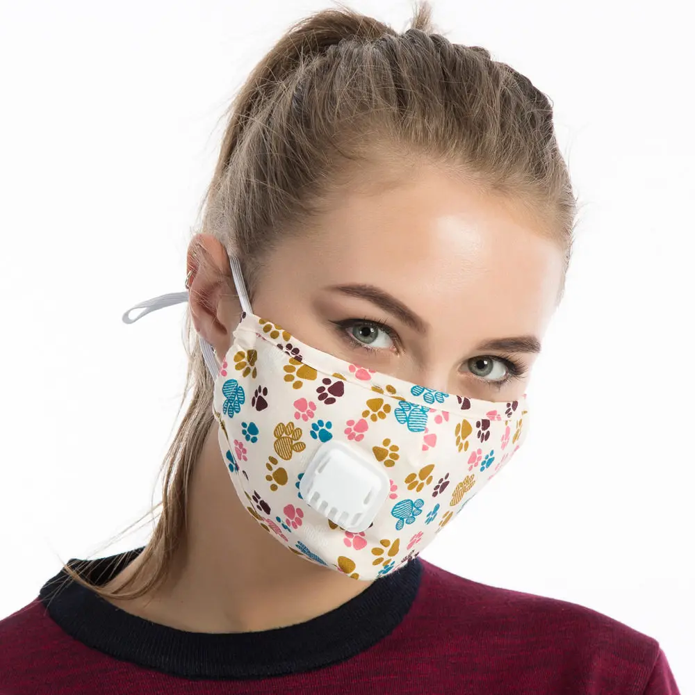 Kajeer хлопок PM2.5 анти-Дымчатая маска дыхание Анти-пыль рот маска Активированный уголь фильтр респиратор рот муфельной твердые маски для лица - Цвет: paw
