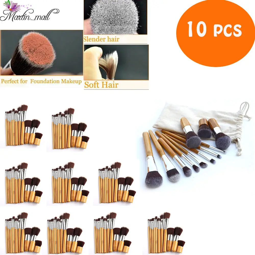 

10Pcs/Lot 11Pcs Pro Makeup Brushes Cosmetics Tools Bamboo Handle Eyeshadow Foundation Brush Set Blush Soft Kabuki Beauty Kit