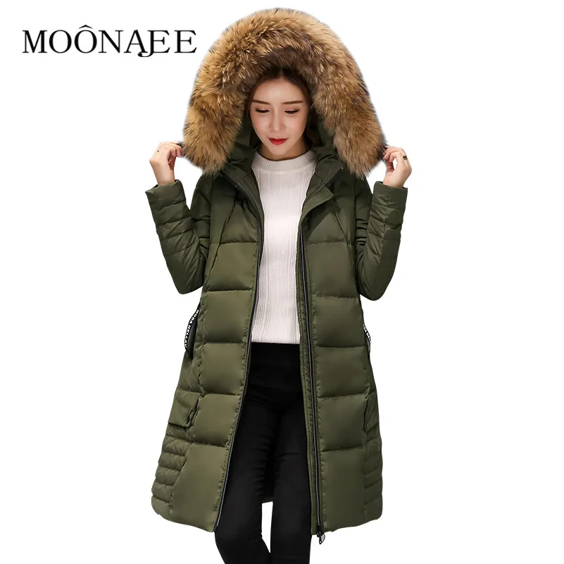 

Winter Natural Raccoon Fur Thicken Down Coats Fashion Long Parkas Women Down Jackets Snow Outerwears Female Overcoats