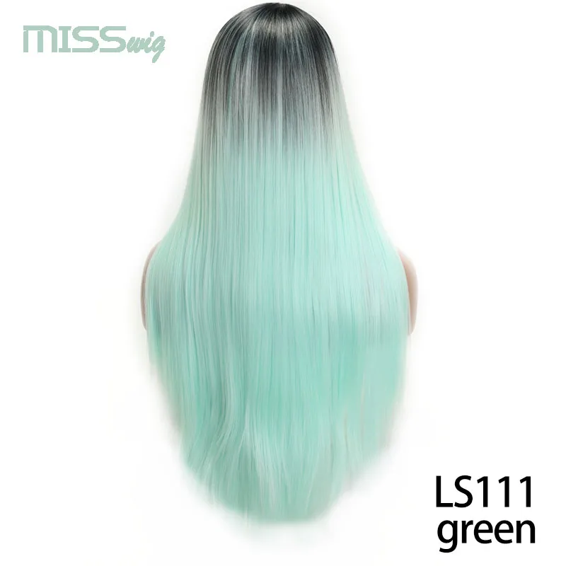 green Miss wig длинные прямые синтетические волосы на фронтальной основе парик розовый цвет парики для женщин высокая температура Волокно Термостойкие - Цвет: green