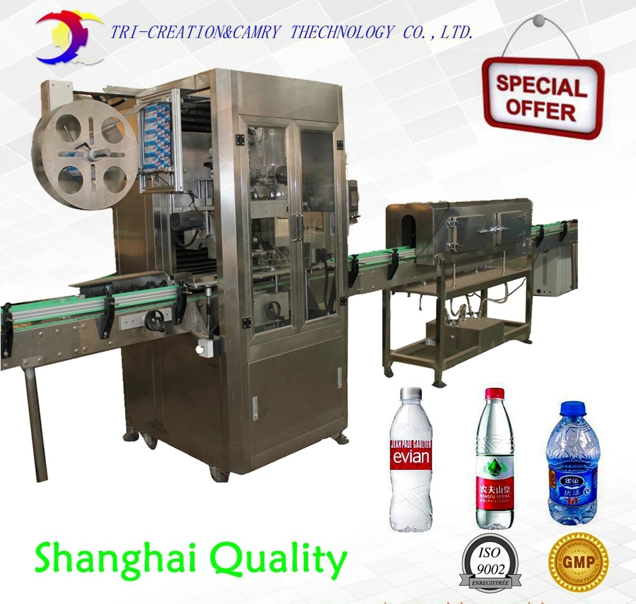 automatic bottle sleeve labeling machine line,plastic metal bottle film shrink labeling line with steam tunnel oven CE