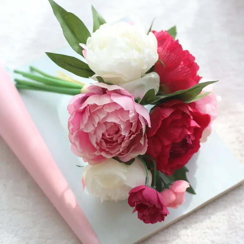 9 цветов/набор искусственные шелковые пионы|fake leaves|flower silkartificial flowers silk |