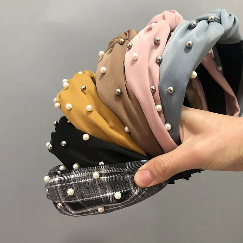 Fioday Новый ободок на голову с жемчугом для женщин Сплошной бант завязанный центр