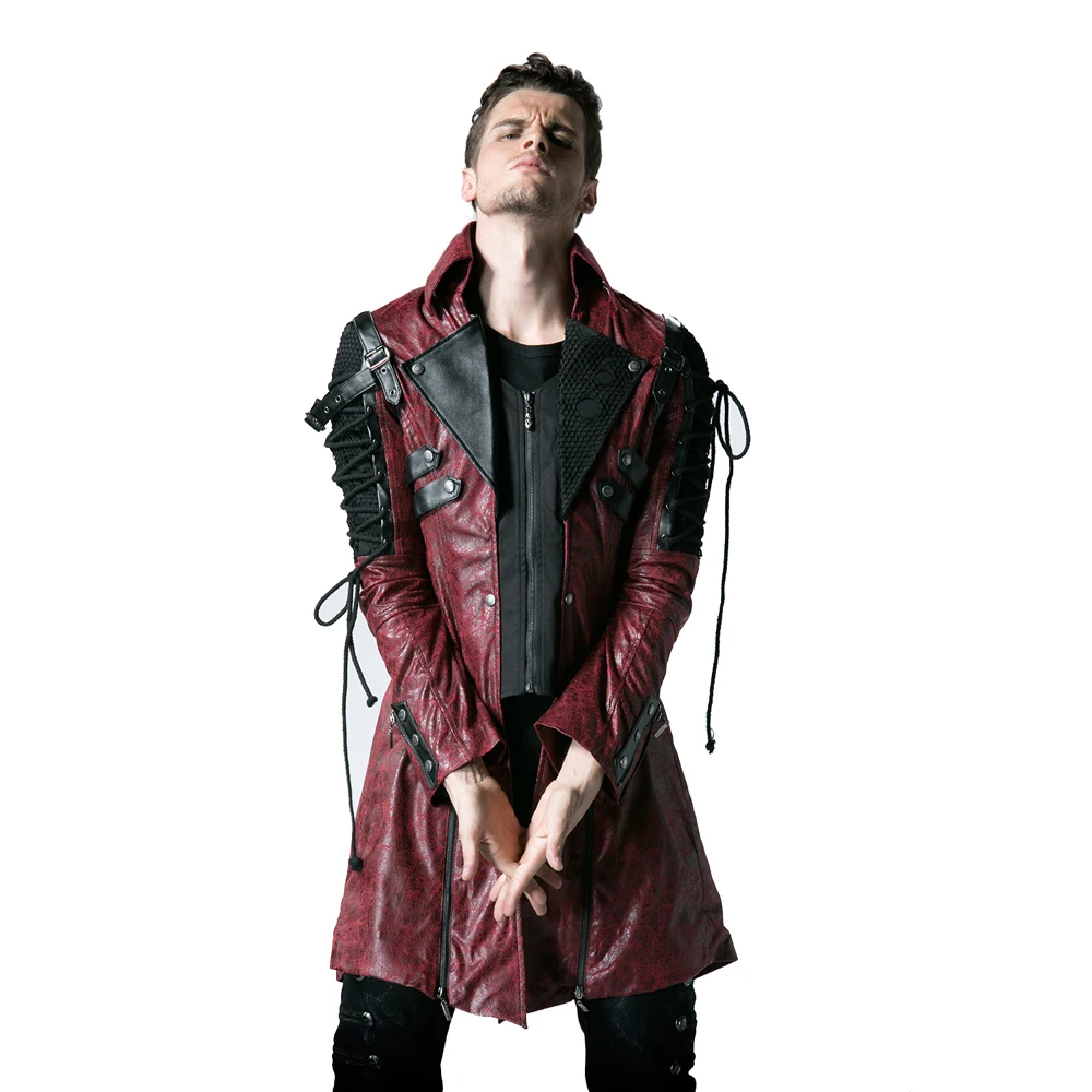 Мужской Длинный плащ из ПУ кожи с заклепками и длинным рукавом|mens long coat|trench coatlong