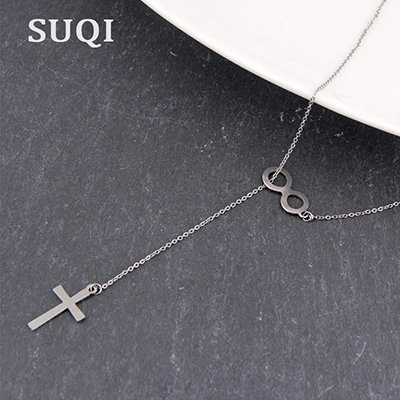 cross and eight SUQI нержавеющая сталь крошечное ожерелье сердца для женщин Короткая Цепочка Сердце Звезда Кулон Ожерелье Подарок богемское Колье чокер капля - Окраска металла: cross and eight