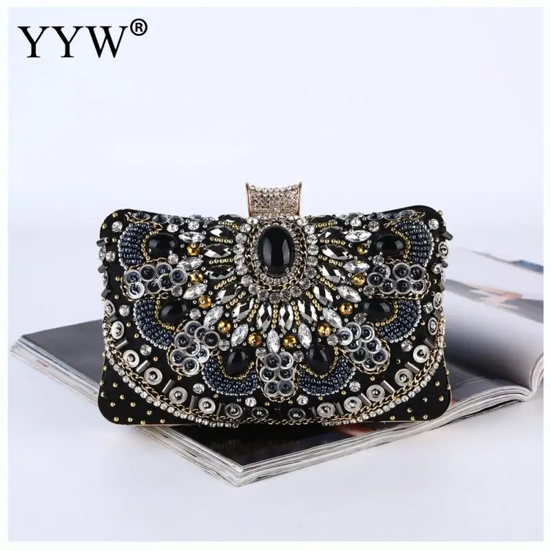 

YYW Luxury Handbags Women Bags Designer Black Clutch Female Evening Bag Lady Crystal With Rhinestones Wedding Handbag 2019