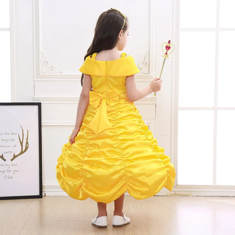 Детские костюмы принцессы Красавица и Чудовище Белл длинное желтое платье для