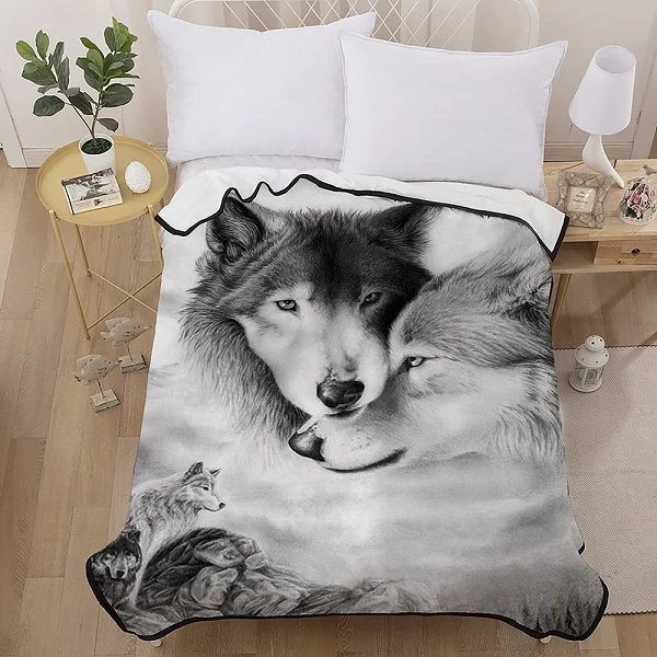 Wolf-Black Одеяло для влюбленных, для подростков, 3D, цифровое, с принтом волка, для влюбленных, черное/серое Флисовое одеяло, черное, шерпа, одеяло для детей, для мальчиков и девочек, 150x200 см - Цвет: Wolf-Black
