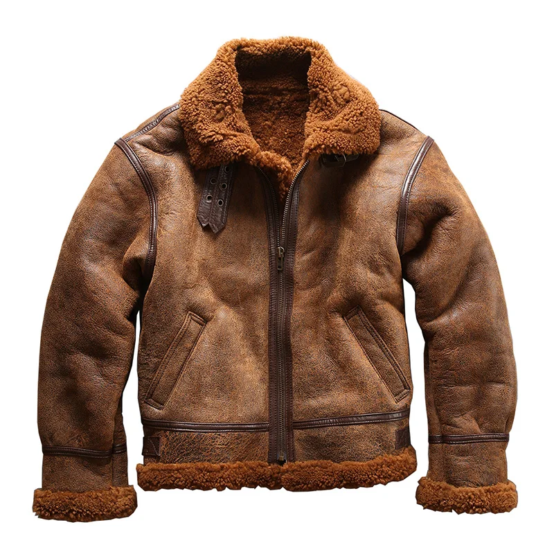 

Куртка мужская из натуральной овечьей кожи, теплая меховая куртка-бомбер в стиле милитари, большие размеры B3, европейские размеры