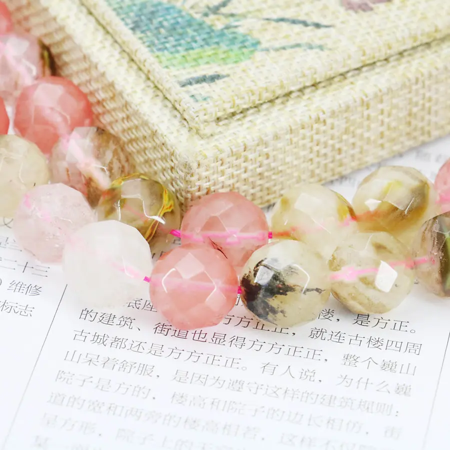 Бусины круглые 8 мм розовый и черный арбуз турмалин аксессуары ограненные |