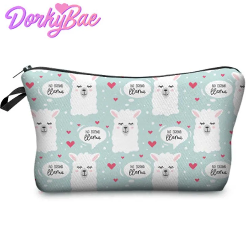 

3D Alpaca Printing Cosmetic Storage Bags Cute Cow cartoon animal horse Organizer Women Makeup Necessaries for Travel 1piece