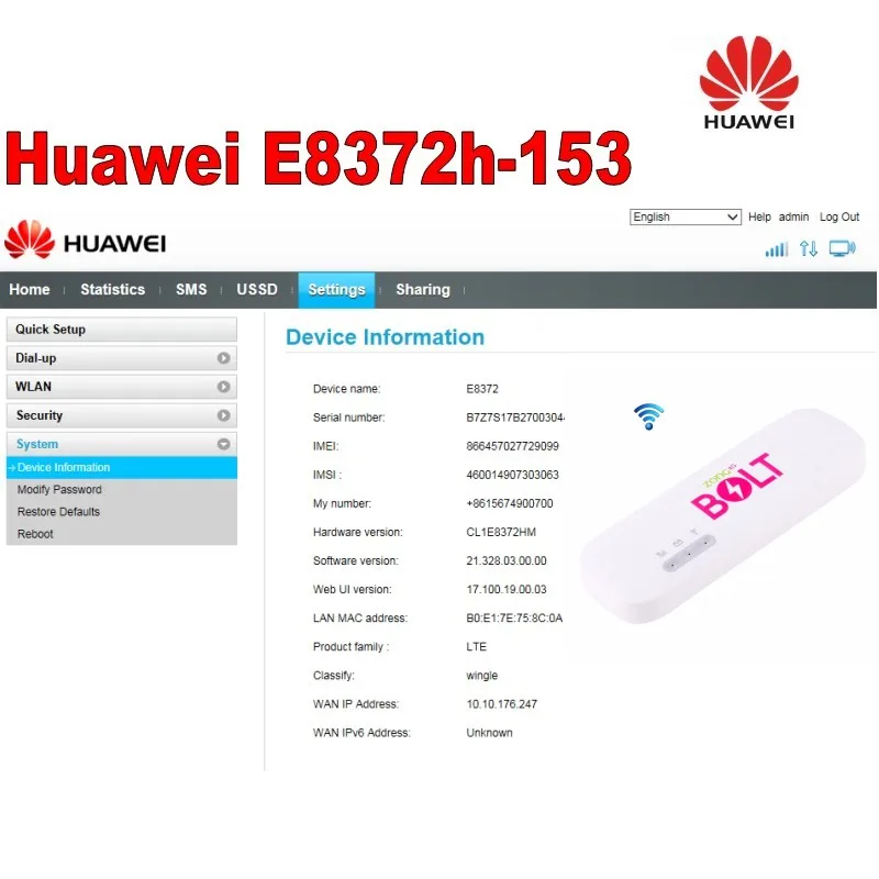Huawei E8372H-153  4G LTE Wi-Fi Hotspot Modem Mobile Car Wifi Dongle Unlocked+ 4g antenna