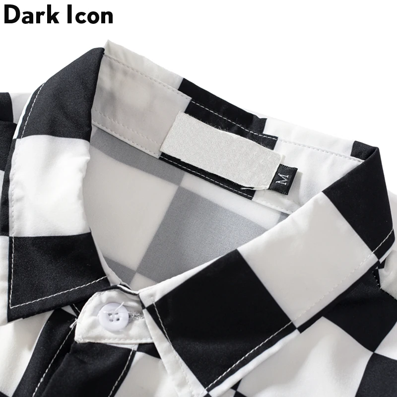 Dark Icon Interesting Print Plaid Men’s Shirts 2019 Autumn Oversize Long Sleeved Checkered Shirts Streetwear Hipster Shirts