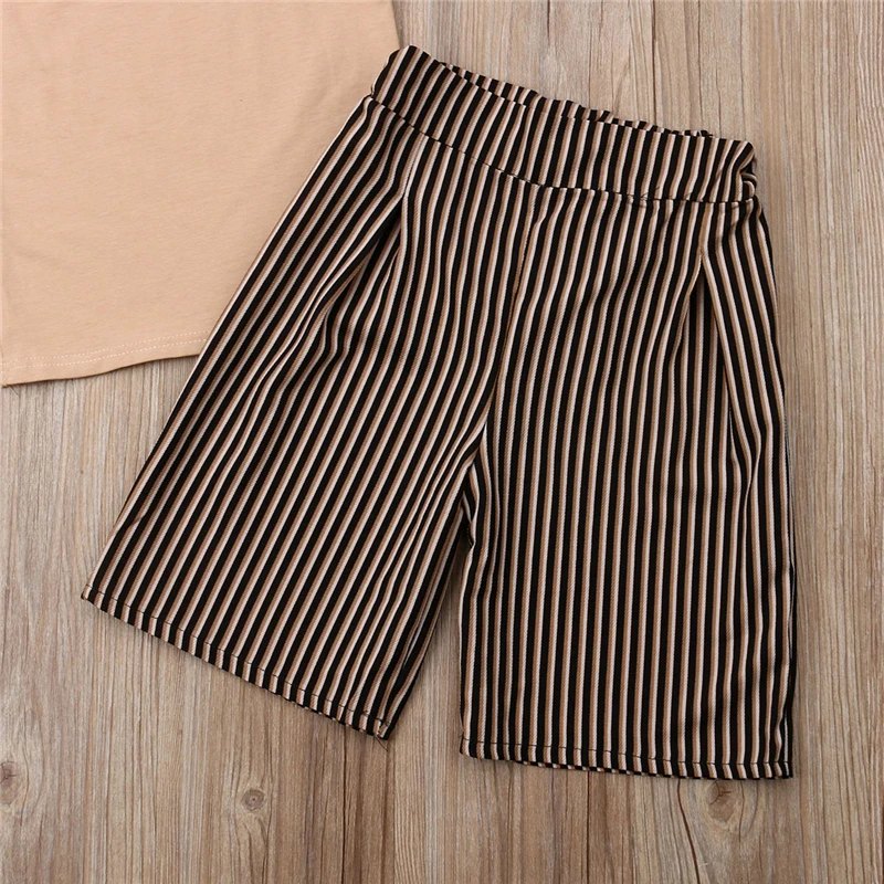 Летний костюм с короткими рукавами и рюшами полосатые шорты комплект одежды из 3