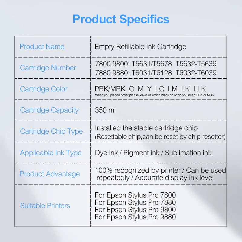 8 цветов/комплект картридж для принтера Epson Stylus Pro 7800 9800 7880 9880|cartridge inkjet|cartridge