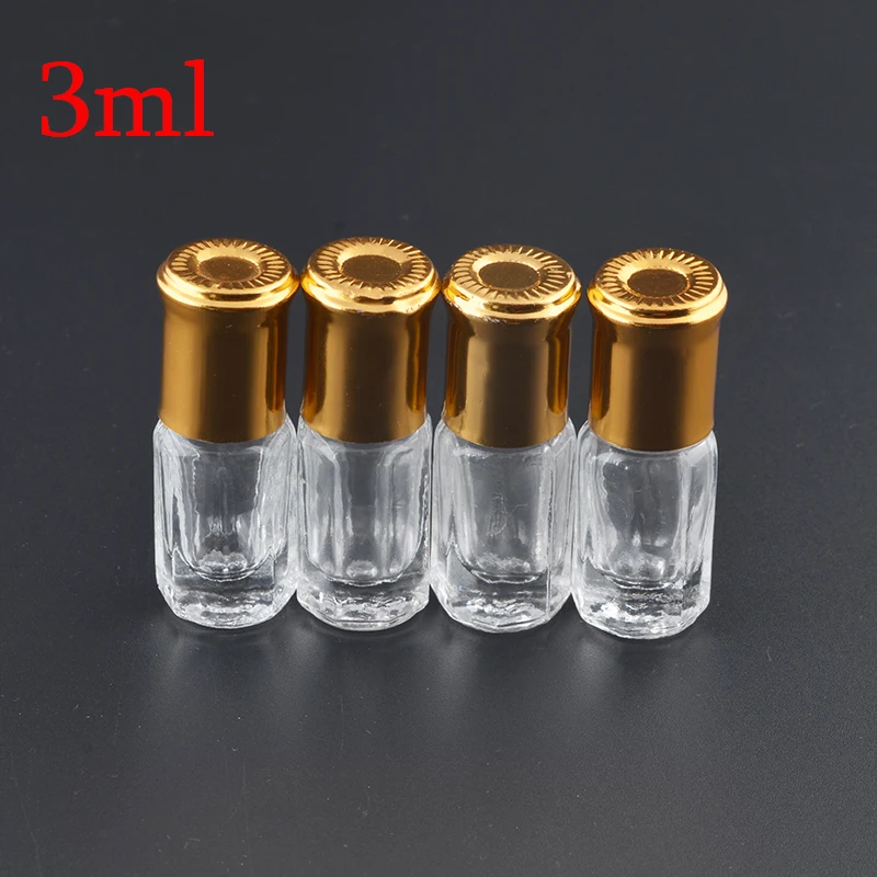 MUB - 100Pcs 3ml 6ml 10ml 12ml Refillable Steel Ball  Bottle Gold Silver Cap Empty Essential Oil Roller Ball Perfume Case