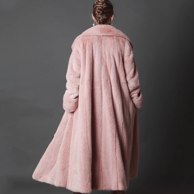 LVCHI Women tunic Elegant Genuine Leather Outerwear Winter Thick Warm Fashion Maxi Fur Pink X-Long Custom Mink Fur Coats